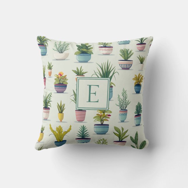 Cute Monogrammed Plant Lover  Throw Pillow (Back)