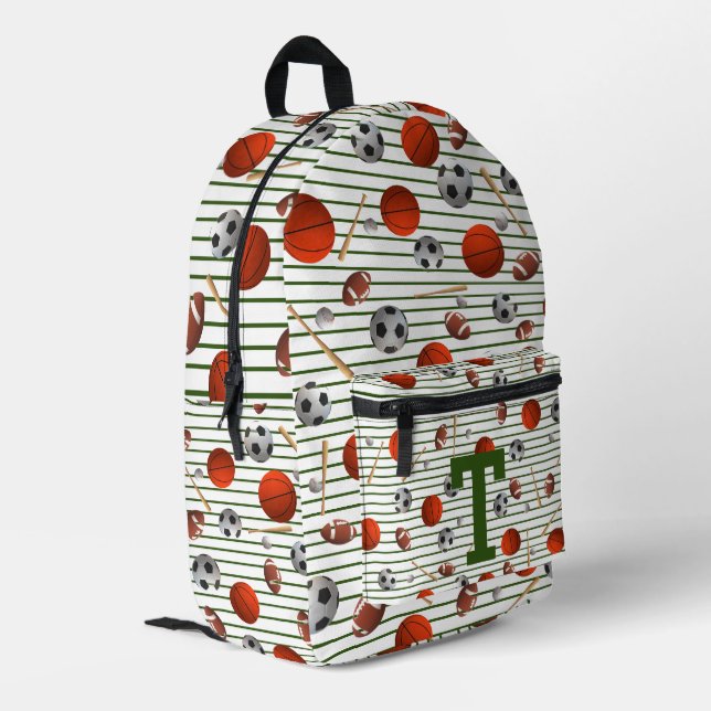 Cute Monogrammed Sports Themed Printed Backpack (Back Corner Left)