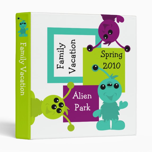 Cute Monster Alien Creature 3 Ring Binder (Front/Spine)