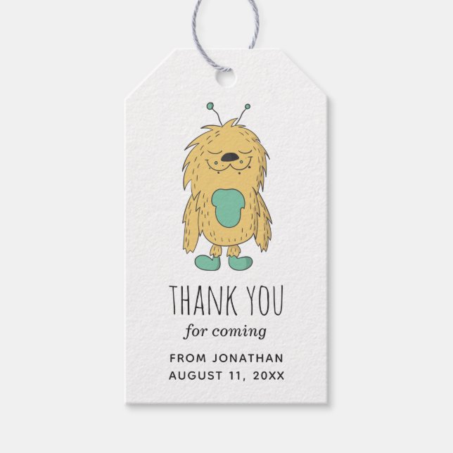 Cute monster alien. Kids / Boy birthday thank you Gift Tags (Front)