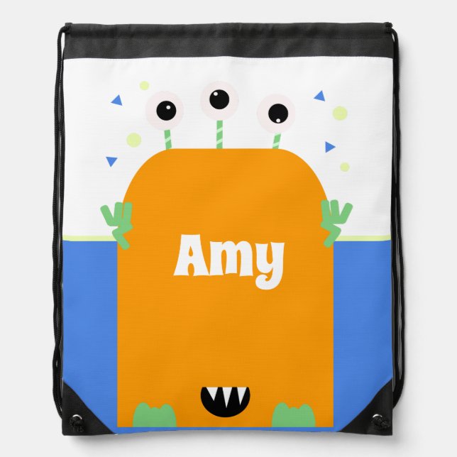 Cute Monster Alien Name Kids  Drawstring Bag (Front)