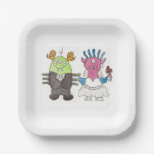 Cute Monster Alternative Wedding Paper Plate