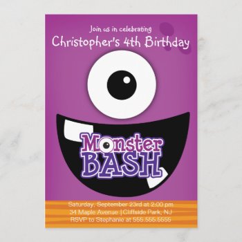 Cute Monster Bash Birthday Party Invitations by alleventsinvitations at Zazzle