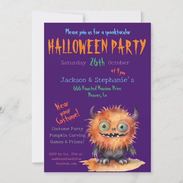 Cute Monster Bash Halloween Costume Party Invitation (Front)
