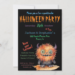 Cute Monster Bash Halloween Costume Party Invitation
