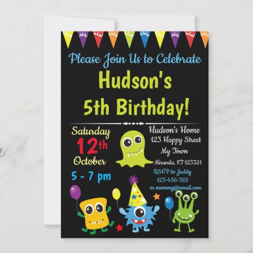 Cute Monster birthday invitation