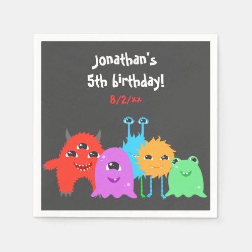 Cute Monster Birthday Napkins