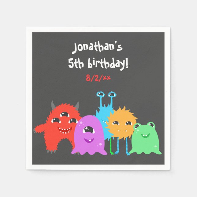 Cute Monster Birthday Napkins (Front)