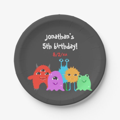 Cute Monster Birthday Paper Plates