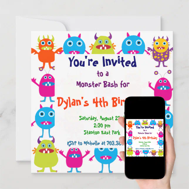 Cute Monster Birthday Party Invitation Templates | Zazzle