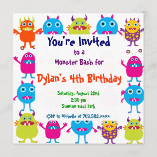 Cute Monster Birthday Party Invitation Templates