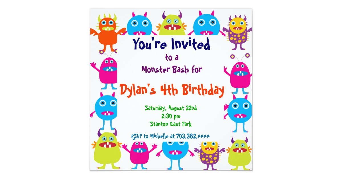 Cute Monster Birthday Party Invitation Templates Zazzle Com