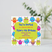 Cute Monster Birthday Party Invitation Templates (Standing Front)