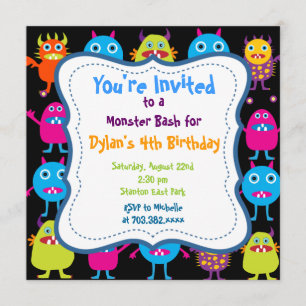 Cute Monster Birthday Party Invitation Templates