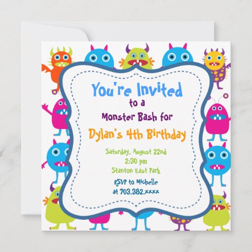 Cute Monster Birthday Party Invitation Templates