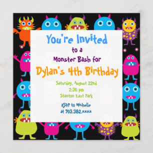 Cute Monster Birthday Party Invitation Templates