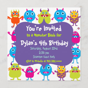 Cute Monster Birthday Party Invitation Templates