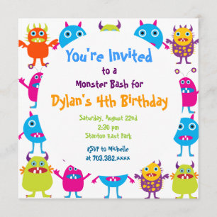 Cute Monster Birthday Party Invitation Templates