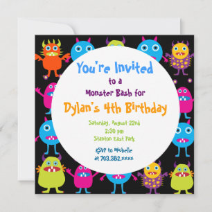 Cute Monster Birthday Party Invitation Templates