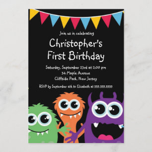 Cute Monster Birthday Party Invitations