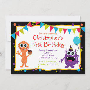 Cute Monster Birthday Party Invitations