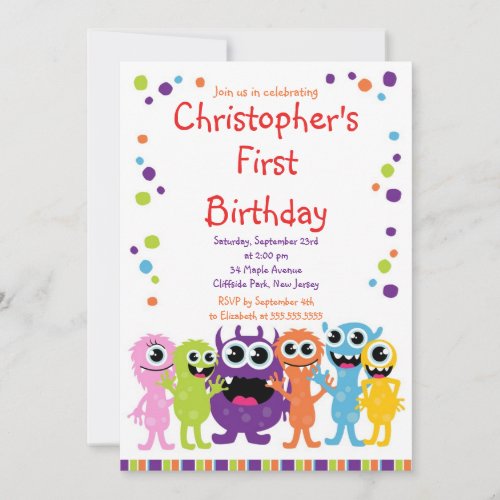 Cute Monster Birthday Party Invitations
