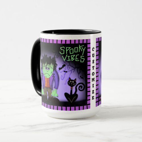 Cute Monster Black Cat Spooky Purple Customizable Mug