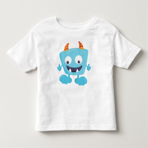 Cute Monster Blue Monster Funny Monster Horns Toddler T_shirt