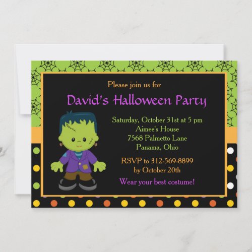 Cute Monster Boy Halloween Costume Party Invitation
