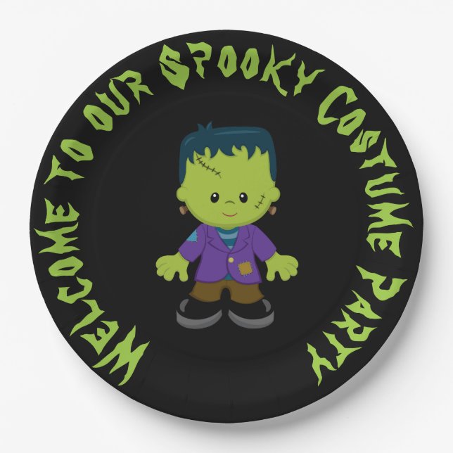 Cute Monster Boy Halloween Costume Party Paper Plates (Front)