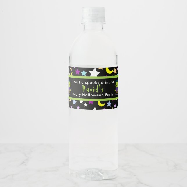 Cute Monster Boy Halloween Costume Party Water Bottle Label (Front)