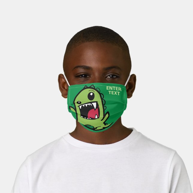 Cute Monster Custom Text | Green Kids' Cloth Face Mask (Worn)