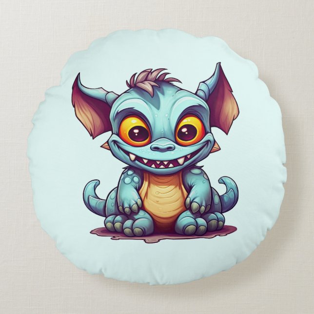 Cute Monster Dragon Little Tom Round Pillow (Front)
