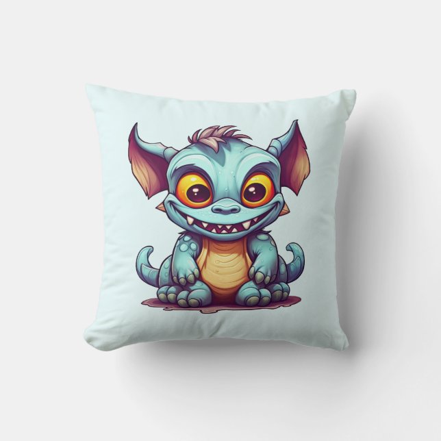 Cute Monster Dragon Little Tom Throw Pillow (Front)