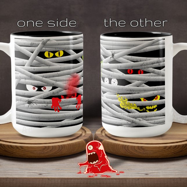 Cute Monster Eyes Mummy Halloween  Two-Tone Coffee Mug (Creator Uploaded)