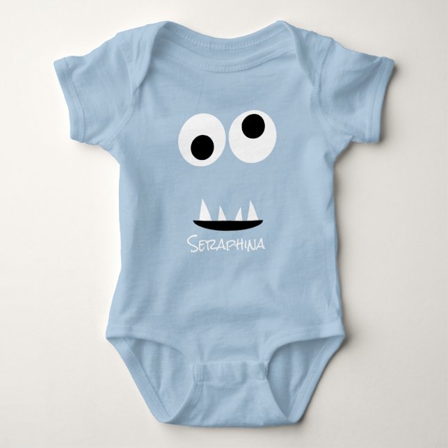 Cute Monster Face Silly Personalized Baby Green Baby Bodysuit (Front)