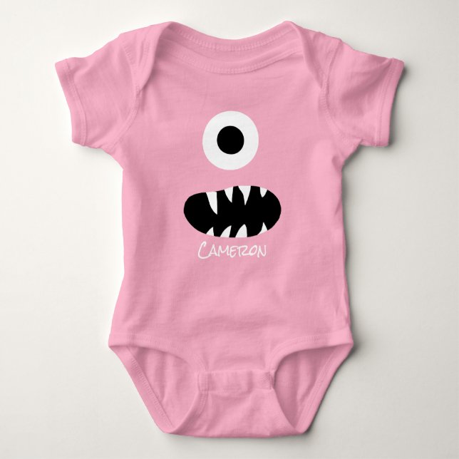 Cute Monster Face Silly Personalized Baby Red Bodysuit (Front)