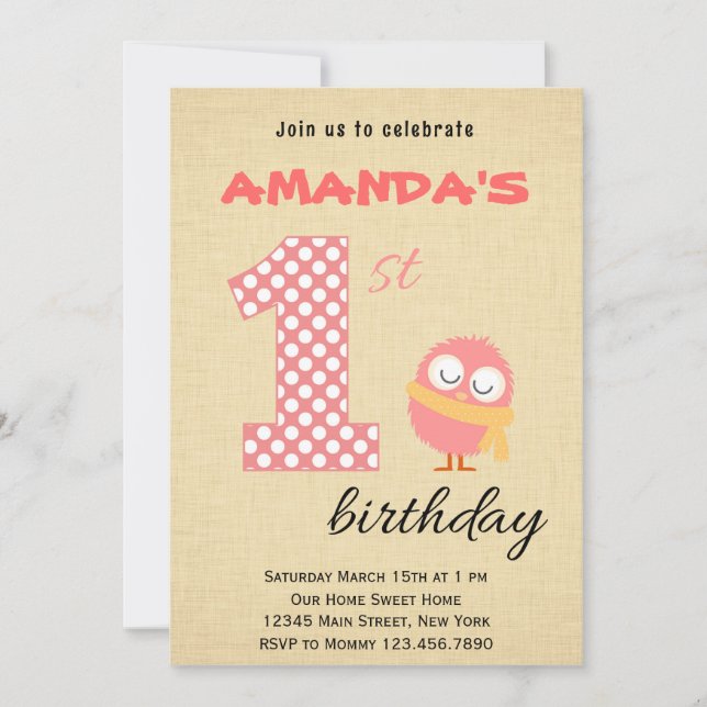 Cute Monster First Birthday Invitation (Front)
