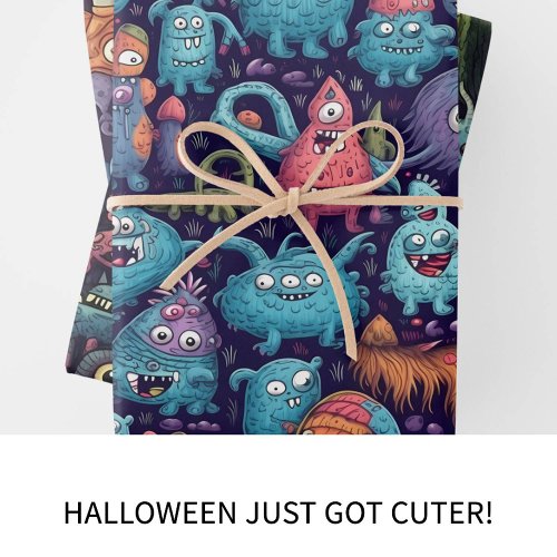 Cute Monster Fun and Colorful Halloween  Wrapping Paper Sheets