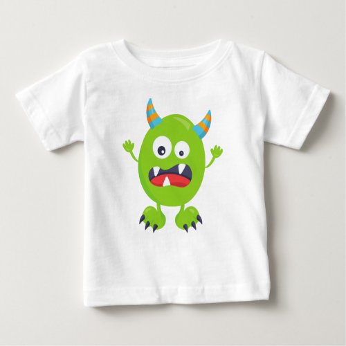 Cute Monster Green Monster Funny Monster Horns Baby T_Shirt