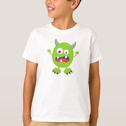 Cute Monster Green Monster Funny Monster Horns T_Shirt