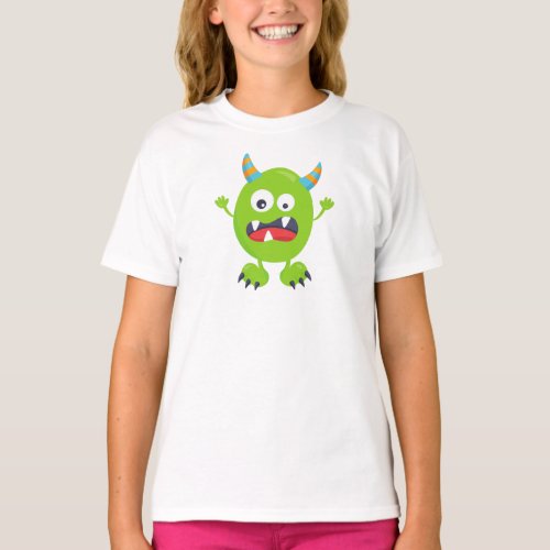 Cute Monster Green Monster Funny Monster Horns T_Shirt