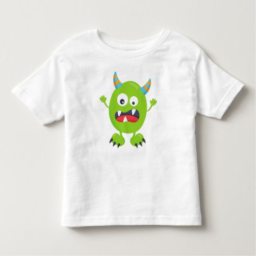 Cute Monster Green Monster Funny Monster Horns Toddler T_shirt