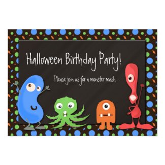Cute Monster Halloween Birthday Party Invitations