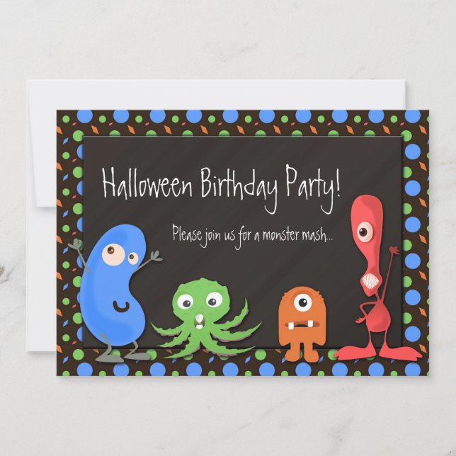 Cute Monster Halloween Birthday Party Invitations (Front)