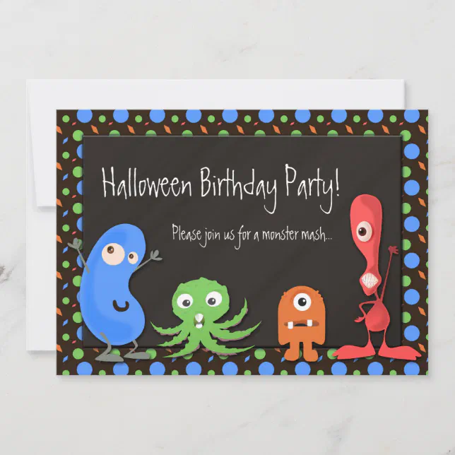 Cute Monster Halloween Birthday Party Invitations | Zazzle