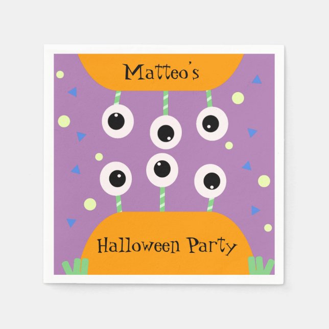 Cute Monster Halloween Party Confetti Birthday Napkins (Front)