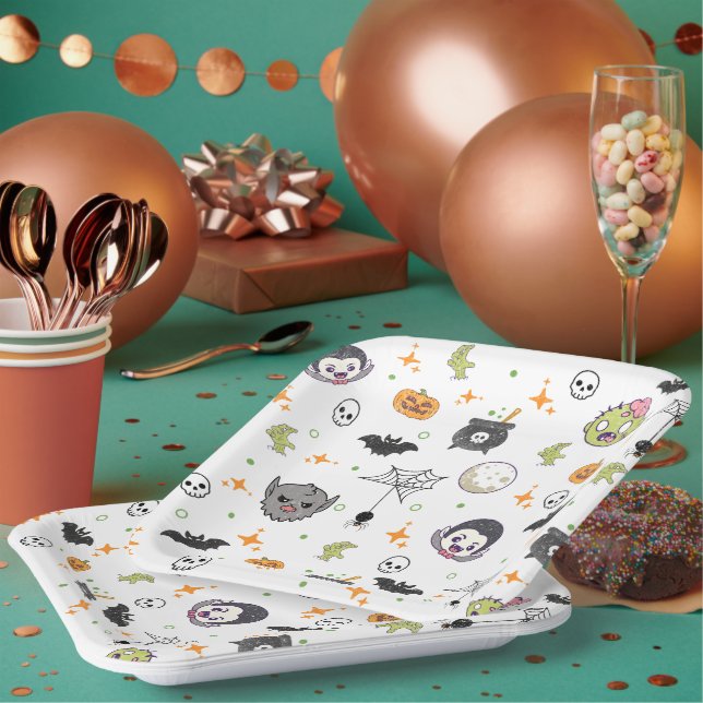 Cute Monster Halloween Party Plates (Multi)