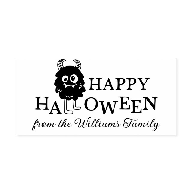 Cute Monster Happy Halloween Add Name Rubber Stamp (Imprint)