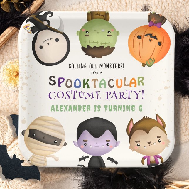 Cute Monster Kids Costume Halloween Birthday Party Paper Plates (Creator Uploaded)
